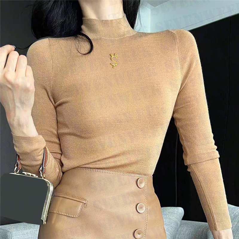 Metal Letter Knitted Sweaters Pullover Tops For Women Designer Fashion Ladies Bottoming Shirts High Elastic Thin T Shirts Autumn Winter, Beige
Metal Letter Knitted Sweaters Pullover Tops For Women Designer Fashion Ladies Bottoming Shirts High Elastic Thin T Shirts Autumn Winter, Beige