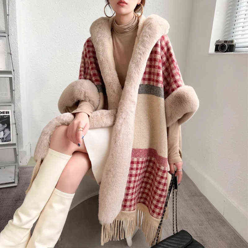 Women's Cape Plaid Poncho Women Tassel Shawl Cloak Coat Big Fur Collar Christmas Clothes Plus Velvet Thick Cape Femme Hooded Cardigan Manteau T220831, Photo color 02
Women's Cape Plaid Poncho Women Tassel Shawl Cloak Coat Big Fur Collar Christmas Clothes Plus Velvet Thick Cape Femme Hooded Cardigan Manteau T220831, Photo color 02