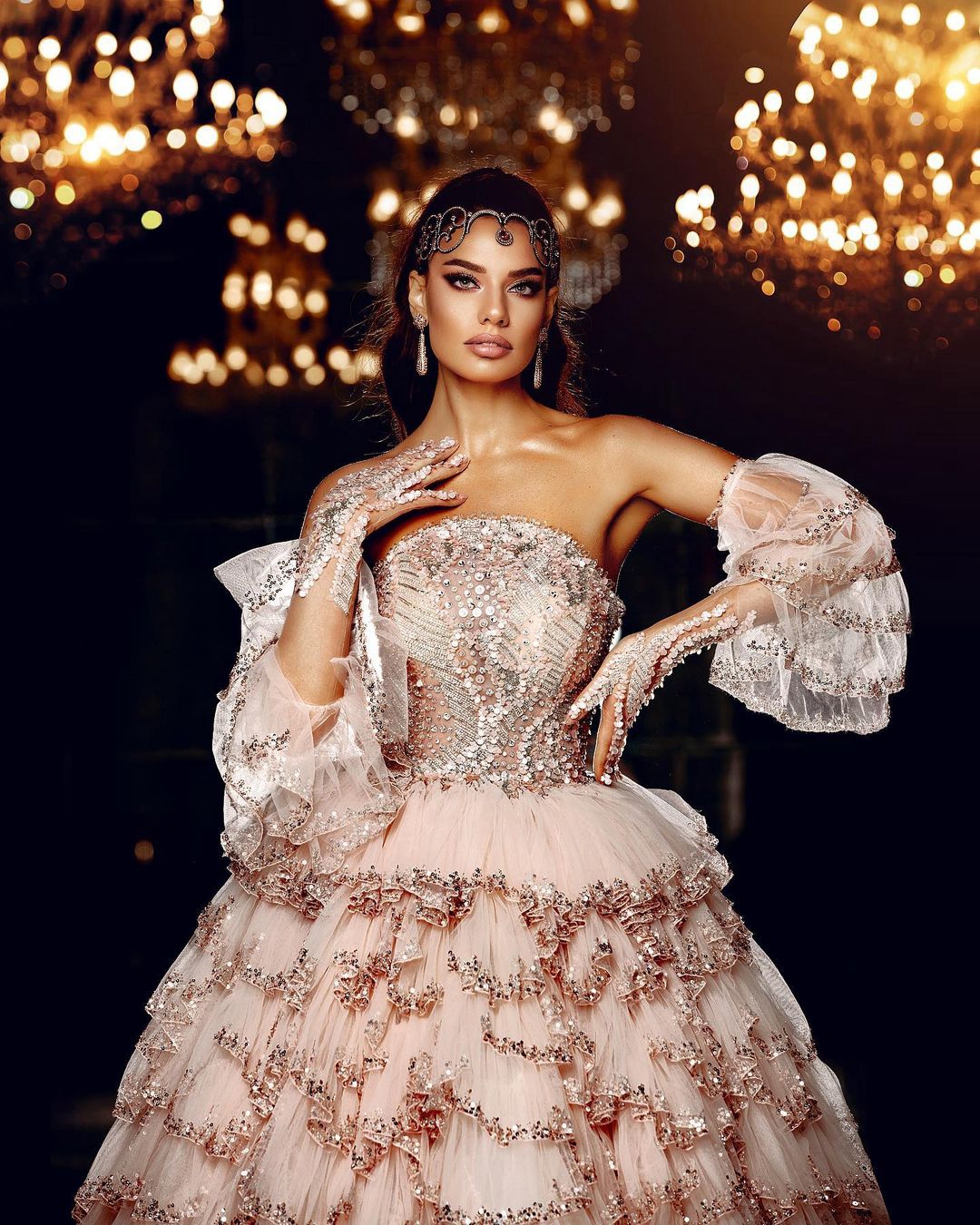 Exquisite Saudi Arabia Prom Dresses Detachable Sleeves Beaded Party Dresses Tiered Ruffles Custom Made Evening Dress