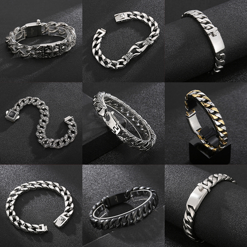 Bangle Man Bracelet Homme 12MM Wide Stainless Steel Curb Chain Charm Bracelets Hand Bands for Men Vintage Mens Jewellery Accessories 220831