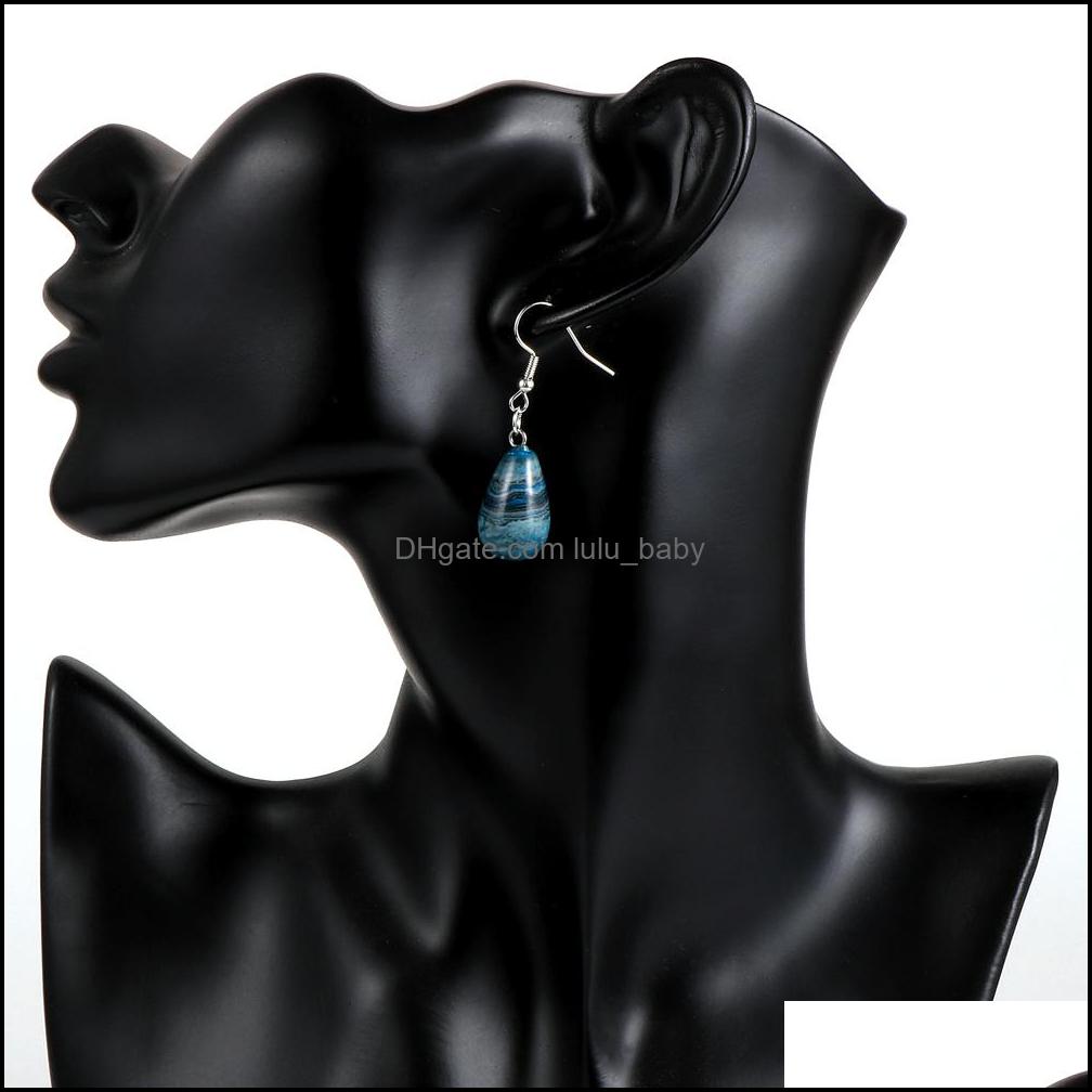 Charm Waterdrop Turquoises Rose Crystal Quartz Tiger Eye Opal Stone Charms Dangling Earrings Amethysts Hanging Earring Fashion Women Dhwop