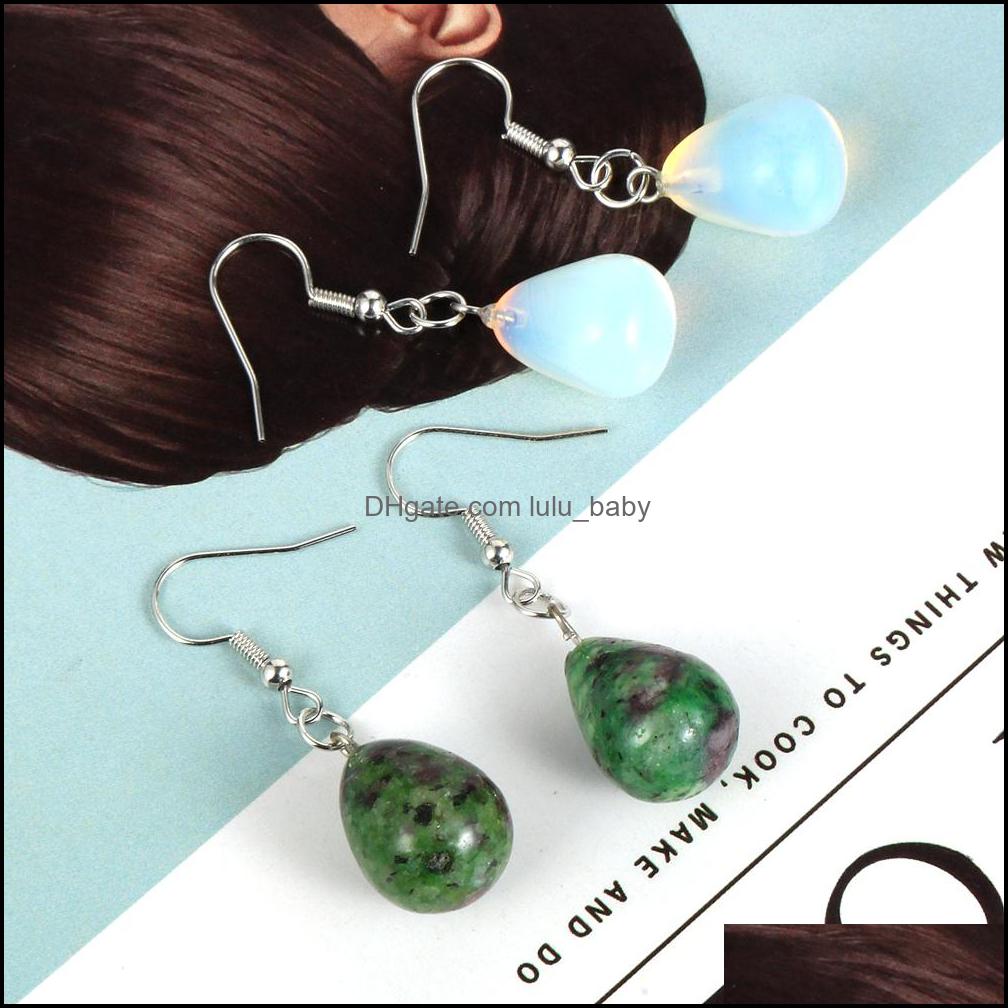 Charm Waterdrop Turquoises Rose Crystal Quartz Tiger Eye Opal Stone Charms Dangling Earrings Amethysts Hanging Earring Fashion Women Dhwop