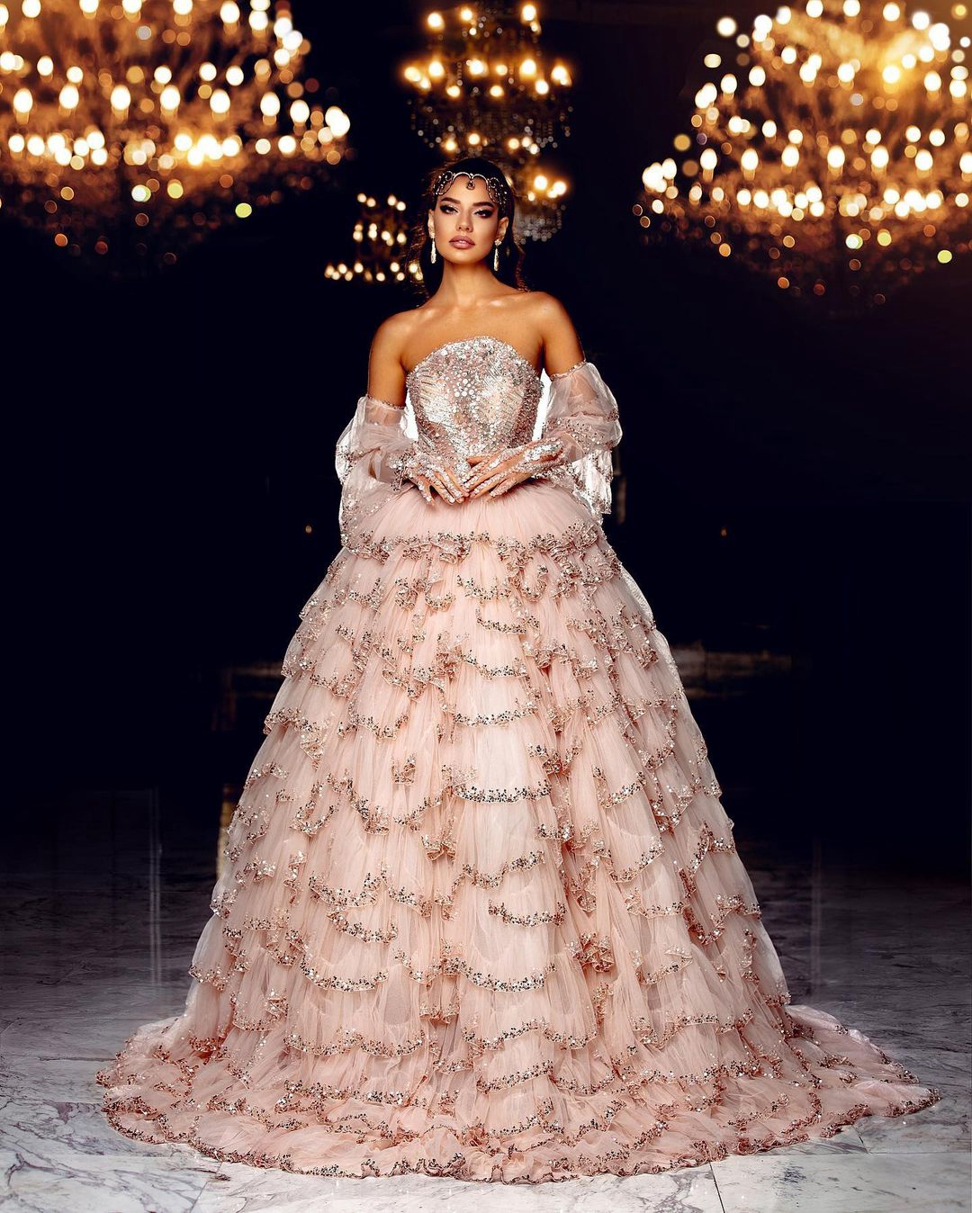 Exquisite Saudi Arabia Prom Dresses Detachable Sleeves Beaded Party Dresses Tiered Ruffles Custom Made Evening Dress