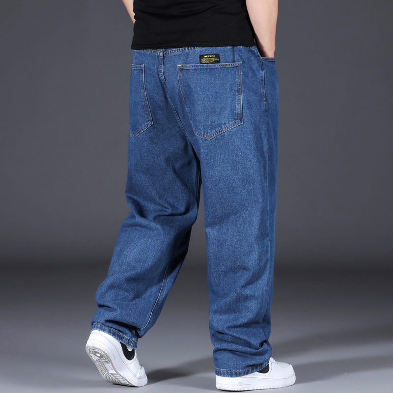 Mens Jeans Oversize Straight Black Jeans Mens Streetwear Cotton Denim Pants Fashion Men Elasticity Jeans Wide Leg Pants Blue Loose Trousers 220831