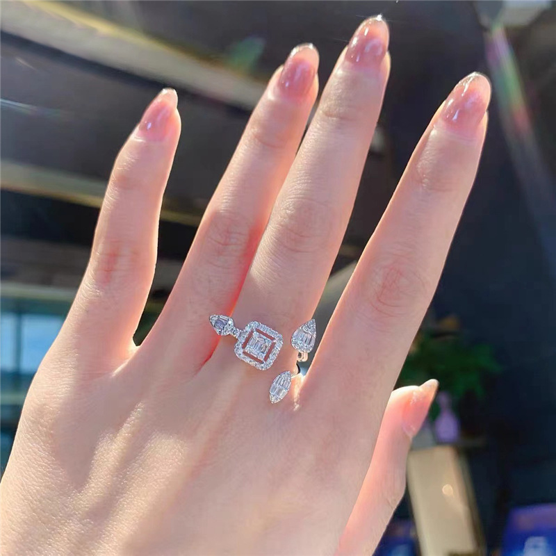 Sterg Sier Adjustable Open Ring with White Topaz CZ, Bohemian Wedding Band for Women