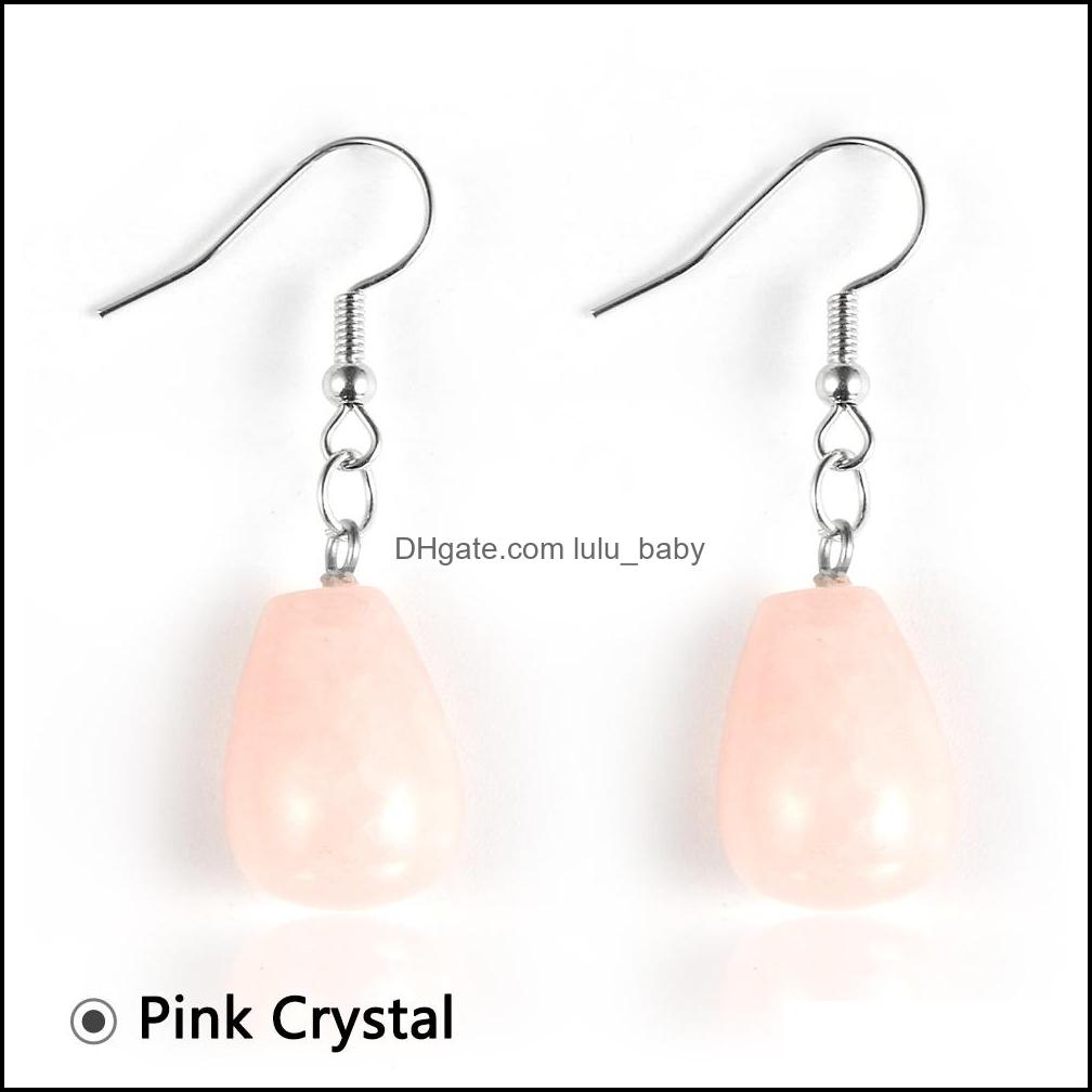 Charm Waterdrop Turquoises Rose Crystal Quartz Tiger Eye Opal Stone Charms Dangling Earrings Amethysts Hanging Earring Fashion Women Dhwop