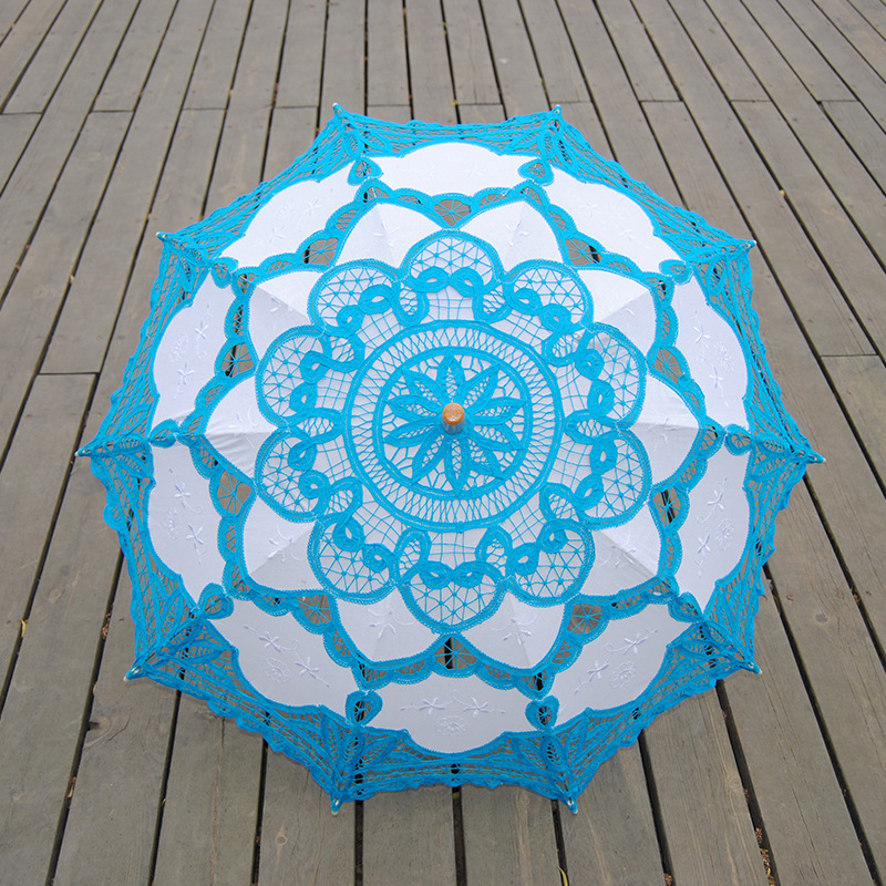 New 38" Vintage Cotton Lace Parasols Wedding decorations party favor Craft bridal Flower Embroidery Umbrella Girl Parasol
