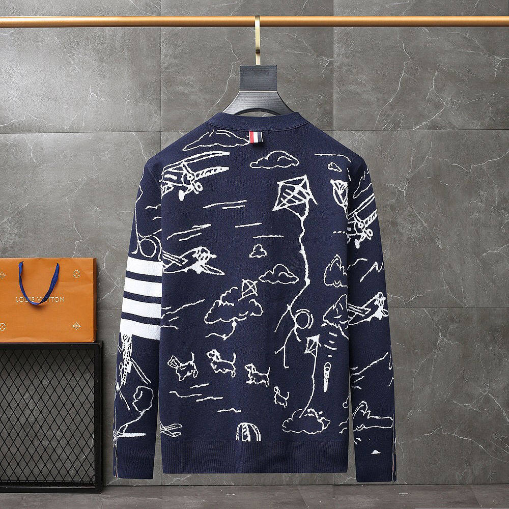 Tb sweater men's autumn and winter knitted cardigan graffiti print jacket couple casual Coat