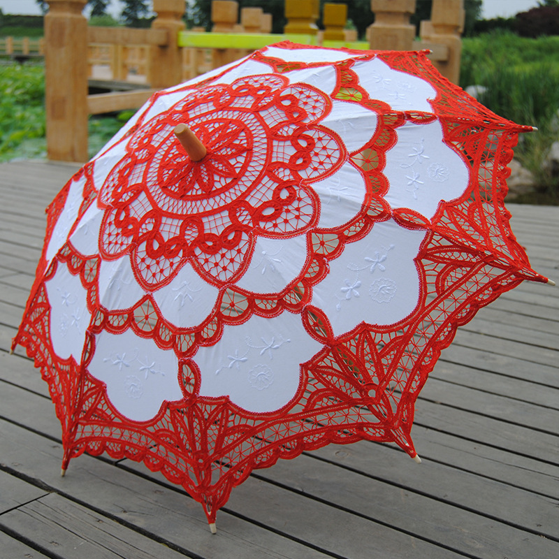 New 38" Vintage Cotton Lace Parasols Wedding decorations party favor Craft bridal Flower Embroidery Umbrella Girl Parasol