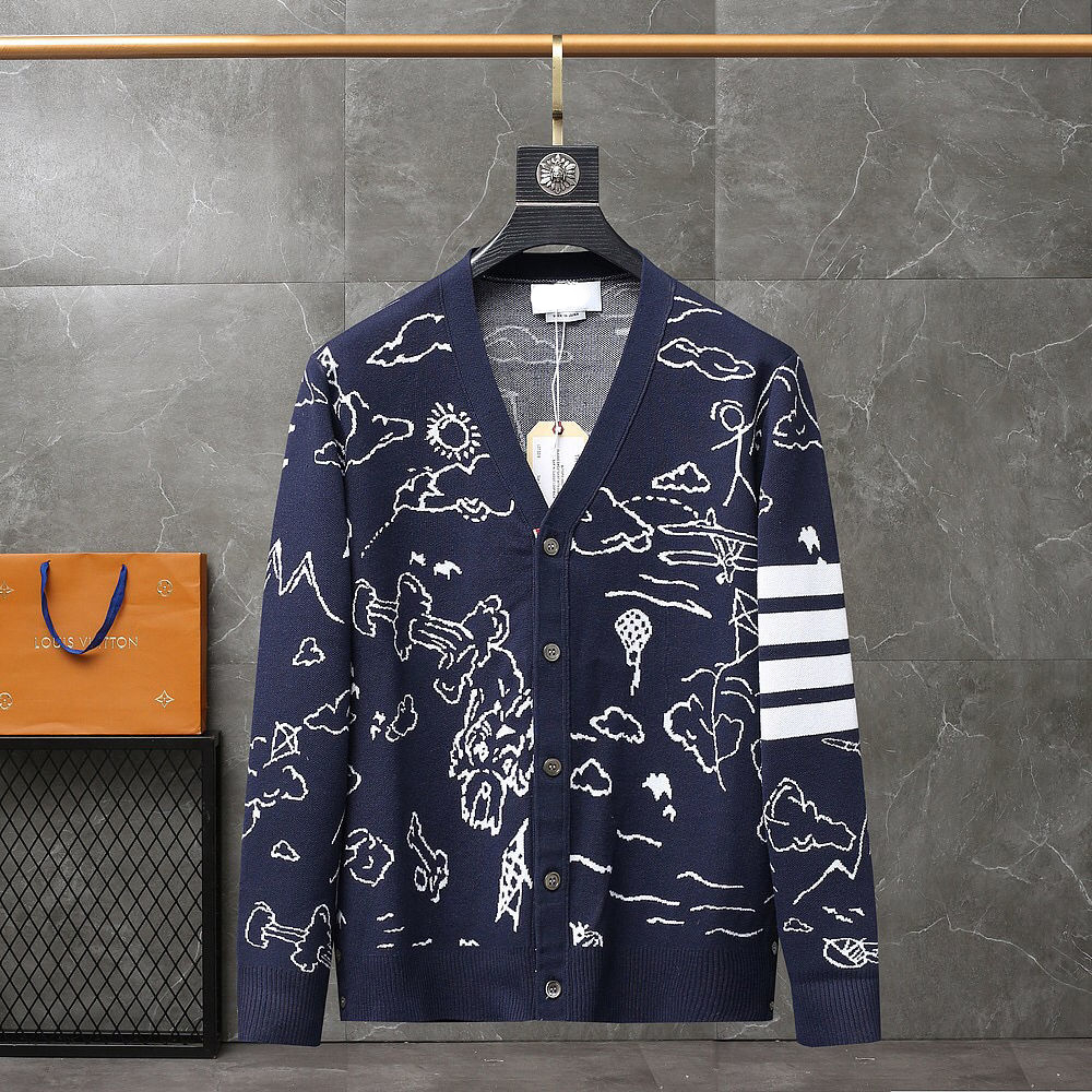 Tb sweater men's autumn and winter knitted cardigan graffiti print jacket couple casual Coat