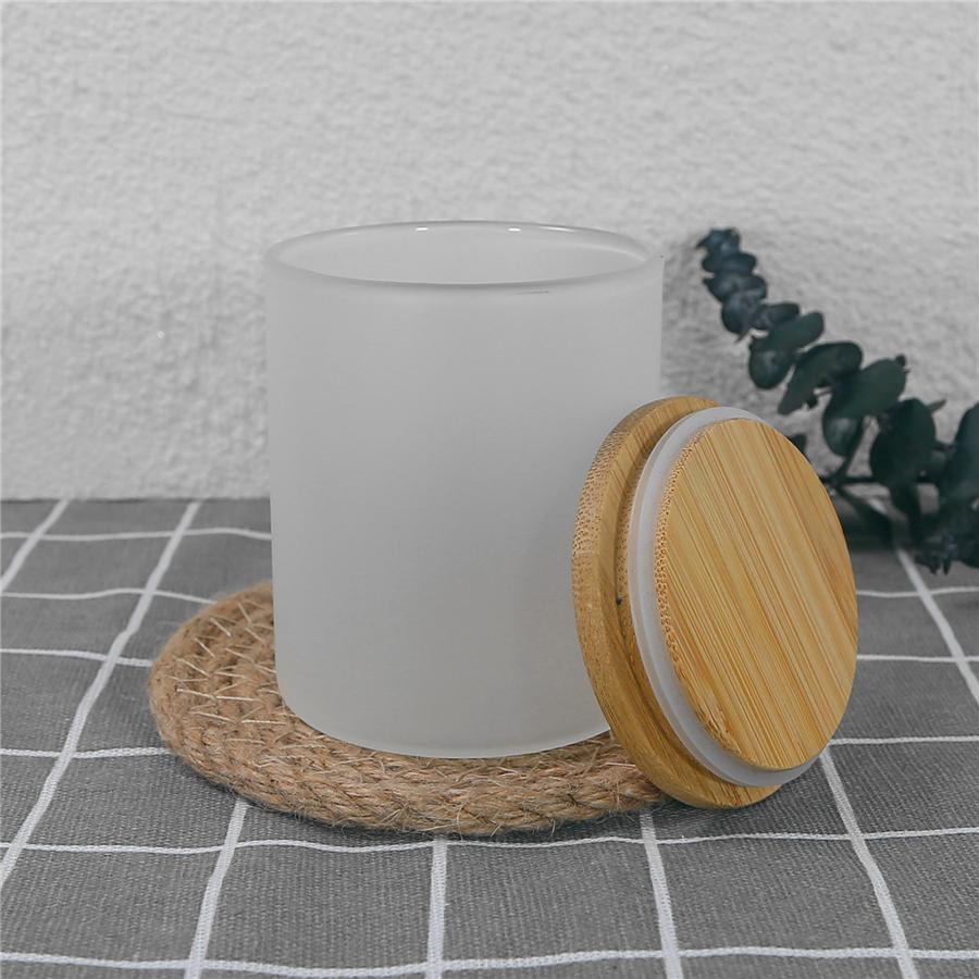 10oz short straight glass tumbler sublimation candle holder Tea light candles cup with bamboo lid clear frosted fragrance candle cups mini glasses tum