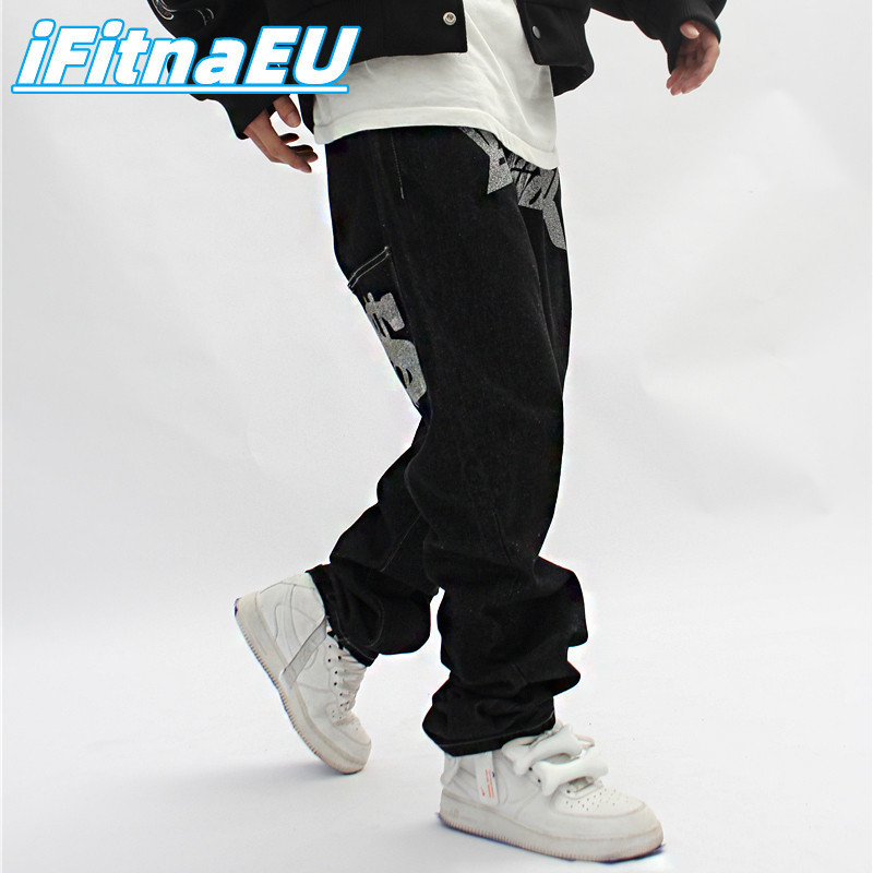 Mens Jeans With Print Straight Baggy Punk Fashion Harajuku Pants Printed Oversize Streetwear Y2k Black Trendyol Hip Hop Man 220831