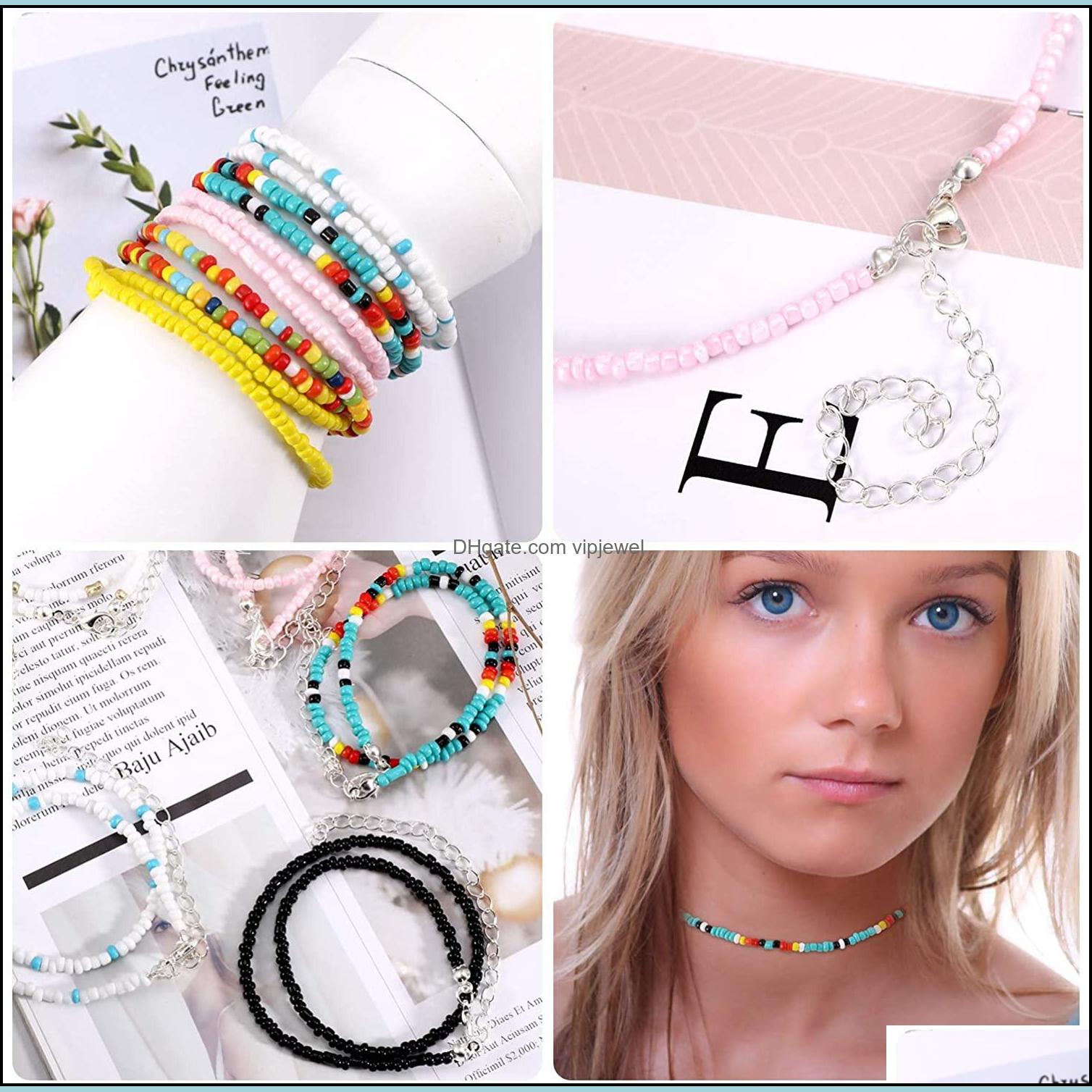 Chokers 12Pcs Boho Glass Seed Beads Choker Necklace Colorf Beaded Rainbown Beach Bead Necklaces For Women Drop Delivery 2021 Jewelry Dhalh