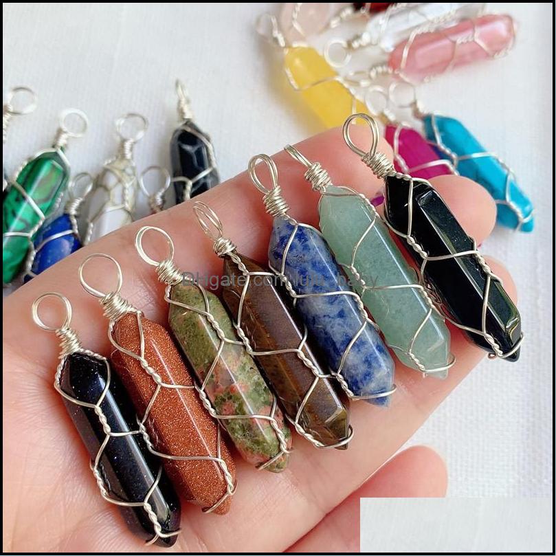 Pendant Necklaces Natural Stone Crystal Pendant Gold Sier Wire Wrap Pendum Reiki Healing Chakra Mticolor Quartz Purple Amethysts Poin Dhea4