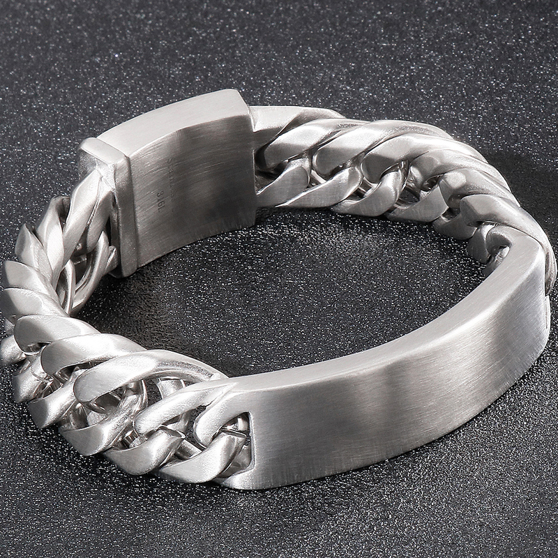 Bangle Massive Engravable ID Bracelet For Men 18MM Brushed Matte Stainless Steel Mens On Hand Chain Bracelets Jewellery Mannen Armband 220831