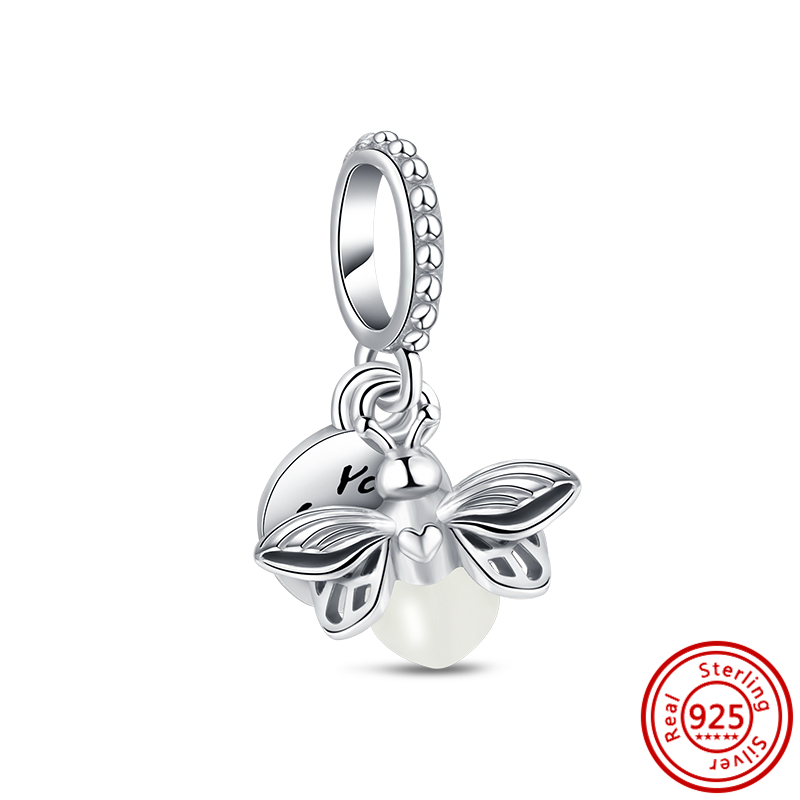 S925 Silver Charm bead fit Charms Bracelet Double Dangle Charm Beads Bracelets Pave Sparkg Heart charmes ciondoli DIY Fine Beads Jewelry