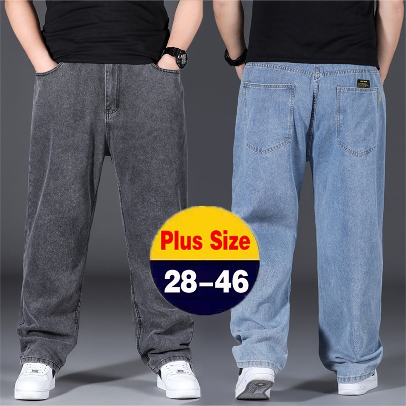 Mens Jeans Oversize Straight Black Jeans Mens Streetwear Cotton Denim Pants Fashion Men Elasticity Jeans Wide Leg Pants Blue Loose Trousers 220831