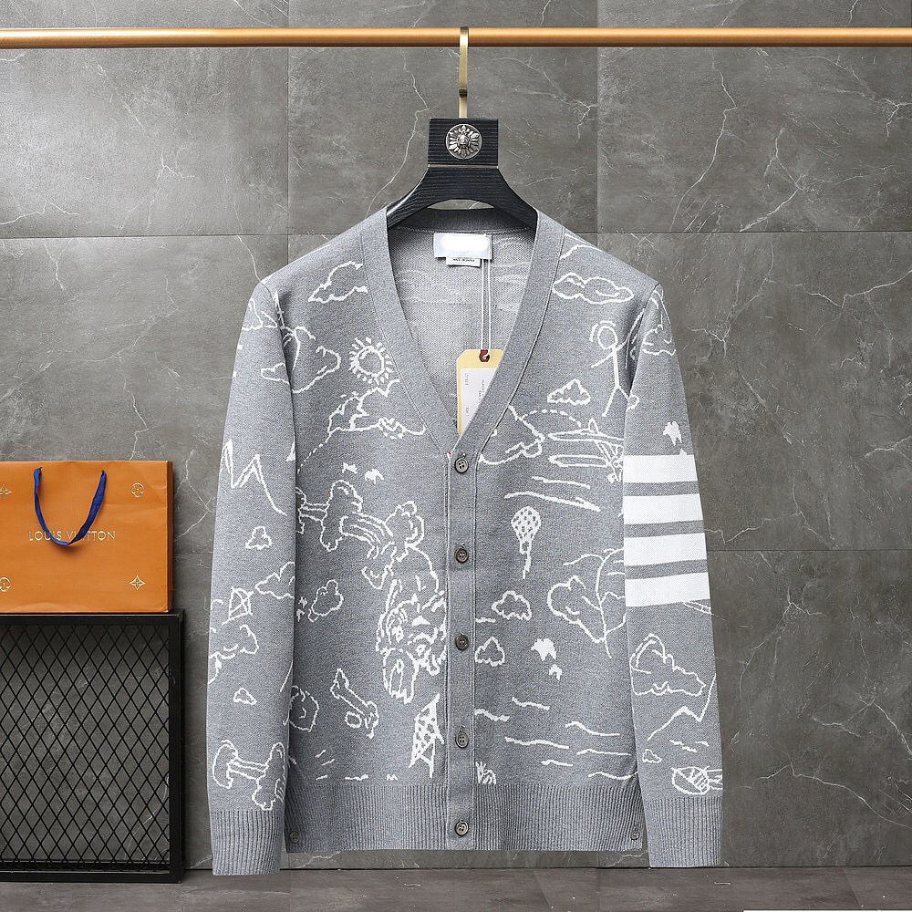 Tb sweater men's autumn and winter knitted cardigan graffiti print jacket couple casual Coat