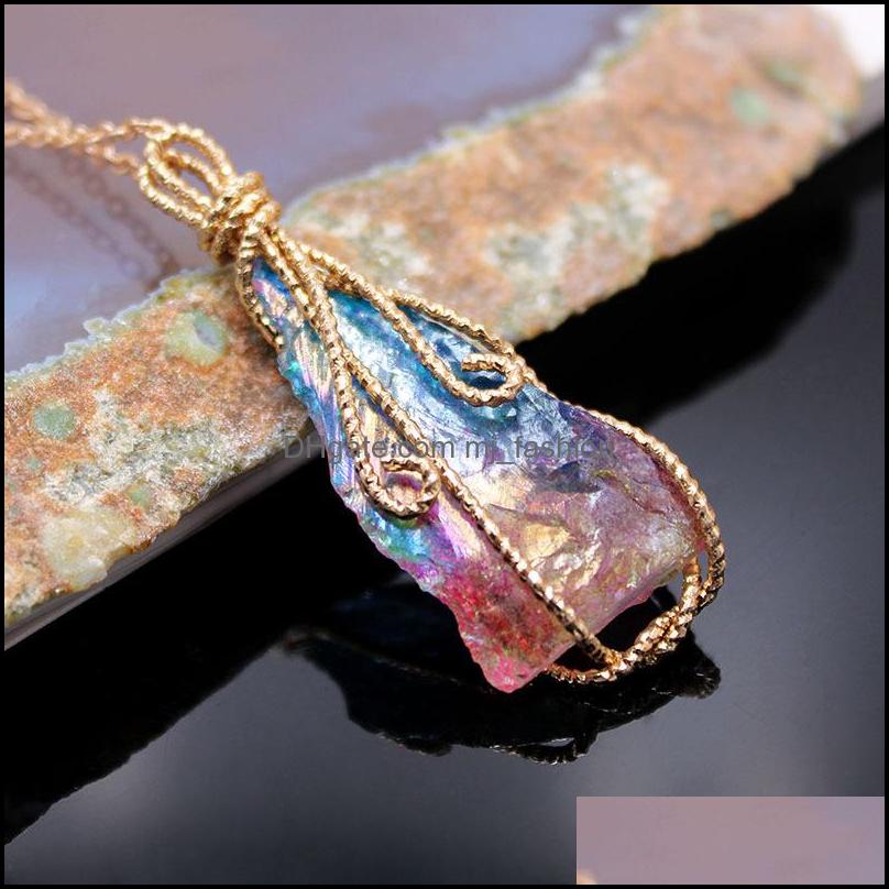 Pendant Necklaces Wire Wrapped Chakra Colorf Electroplated Stone Quartz Pendant Healing Crystal Energy Necklaces Fashion Dhseller2010 Dhmkh