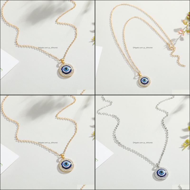 Pendant Necklaces Fashion Crystal Turkish Evil Eyes 14Mm Pendant Necklace For Women Girl Lucky Jewelry Elegant Clavicle Chain Short C Dhacf