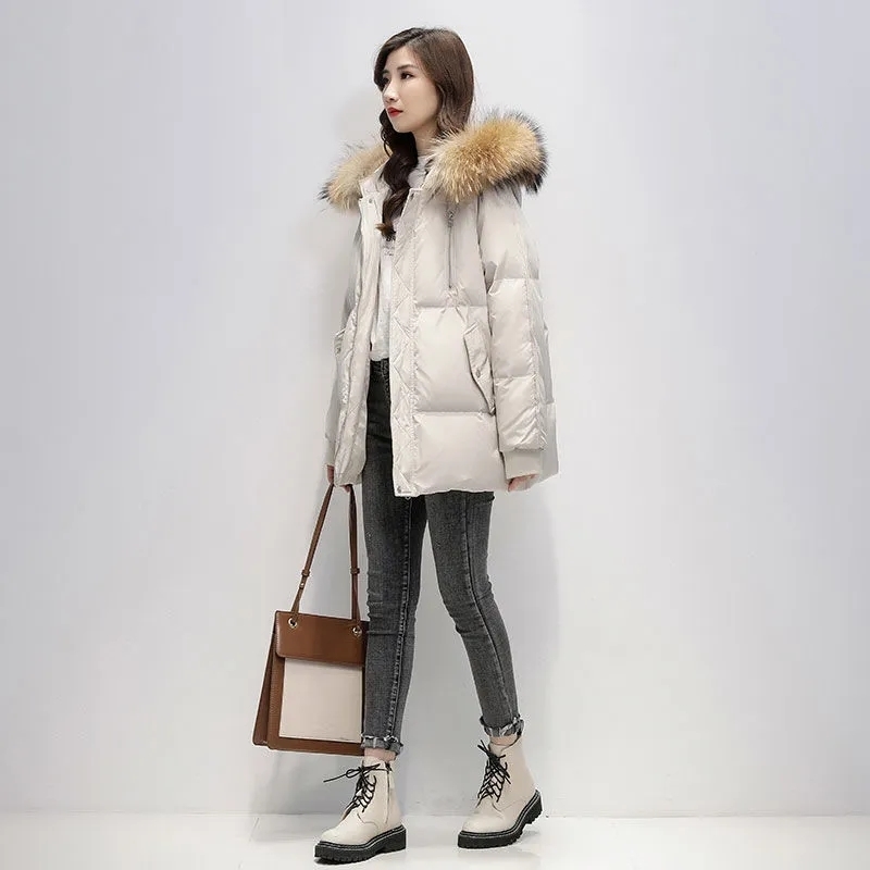 Women's Down Parkas Warm Thicken Loose Jacket Women Winter Short Hooded Fur Collar Cotton Coat Korean Female Basic 220831