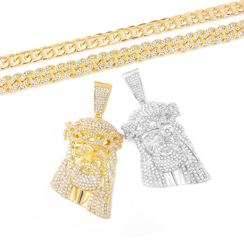 Pendant Necklaces Hip Hop Jesus Men Ice Out Paved Full Shining Crystal Head Face Gold Color Charm Cuban Jewelry 220831