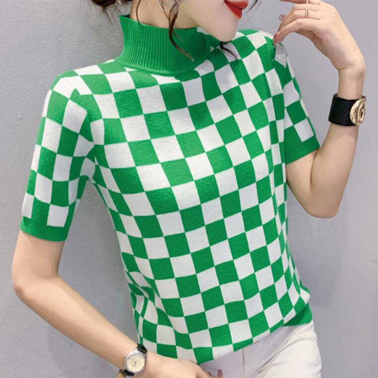 Women' Sweaters Short Sleeve Pullover Half High Collar Knitted T-Shirt Lattice Loose Show Sweater Top Female, 03
Women' Sweaters Short Sleeve Pullover Half High Collar Knitted T-Shirt Lattice Loose Show Sweater Top Female, 03