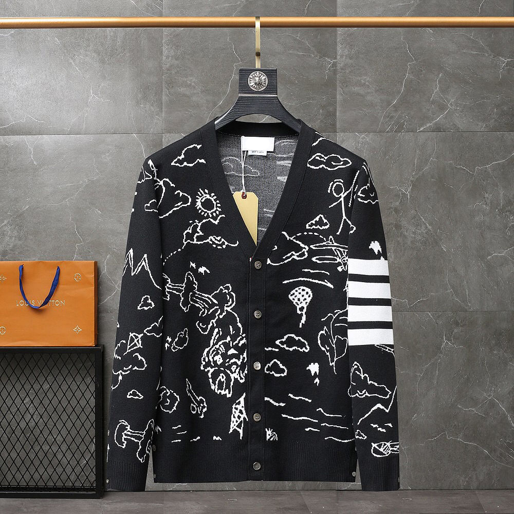 Tb sweater men's autumn and winter knitted cardigan graffiti print jacket couple casual Coat