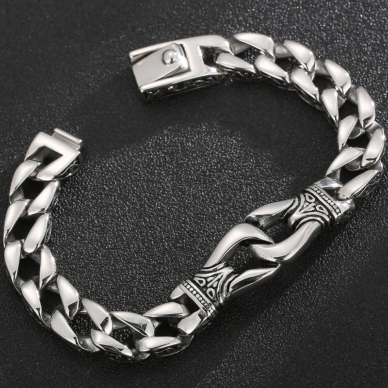 Bangle Man Bracelet Homme 12MM Wide Stainless Steel Curb Chain Charm Bracelets Hand Bands for Men Vintage Mens Jewellery Accessories 220831
