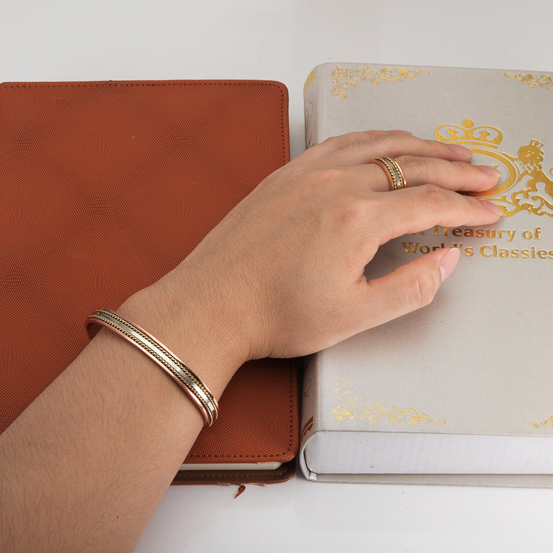 Other Jewelry Sets JewelrySet Magnetic Copper Bracelet Ring Healing Energy Jewelry Sets for Women Rose Gold Adjustable Cuff Ring Bracelets Bangles 220