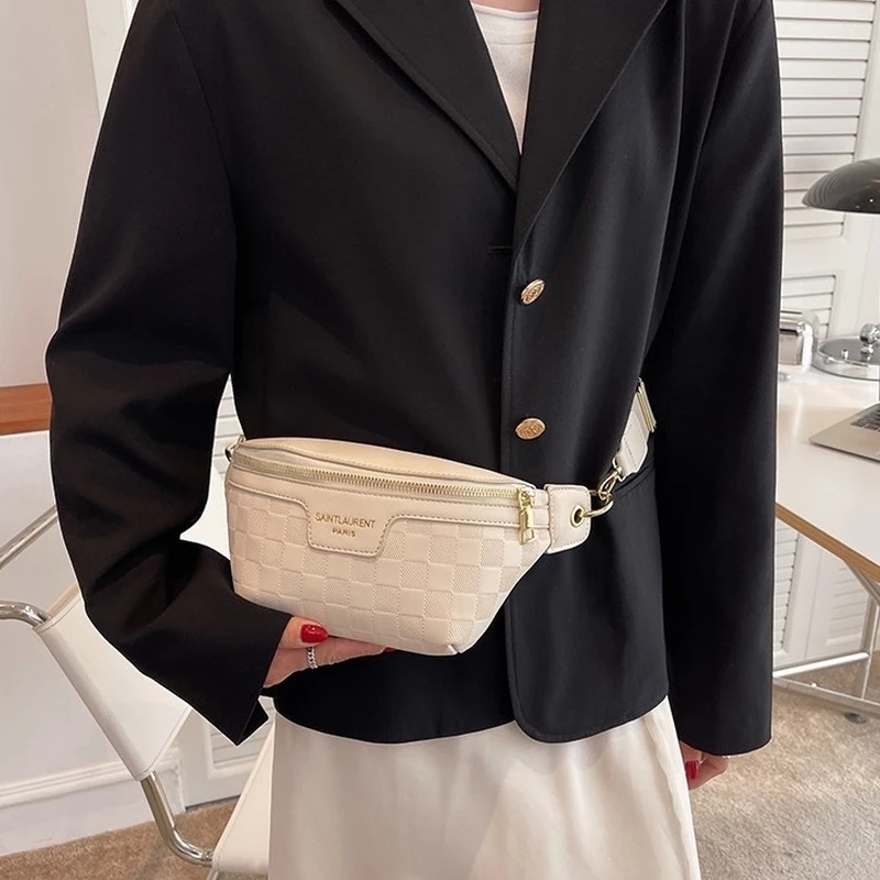 Waist Bags Women Pack Wide Strap Crossbody Chest Bag Female Elegant Plaid PU Leather Fanny Ladies Stylish R250327