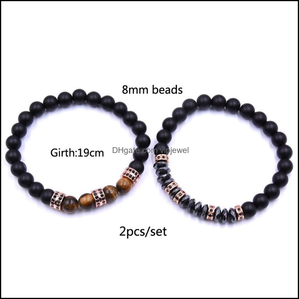 Beaded Strands 10Pc/Set 2Pcs Black Beads Bracelet Set For Men Women Healing Energy Bracelets Handmade Jewelry Drop Delivery 2021 Dhse Dhme1