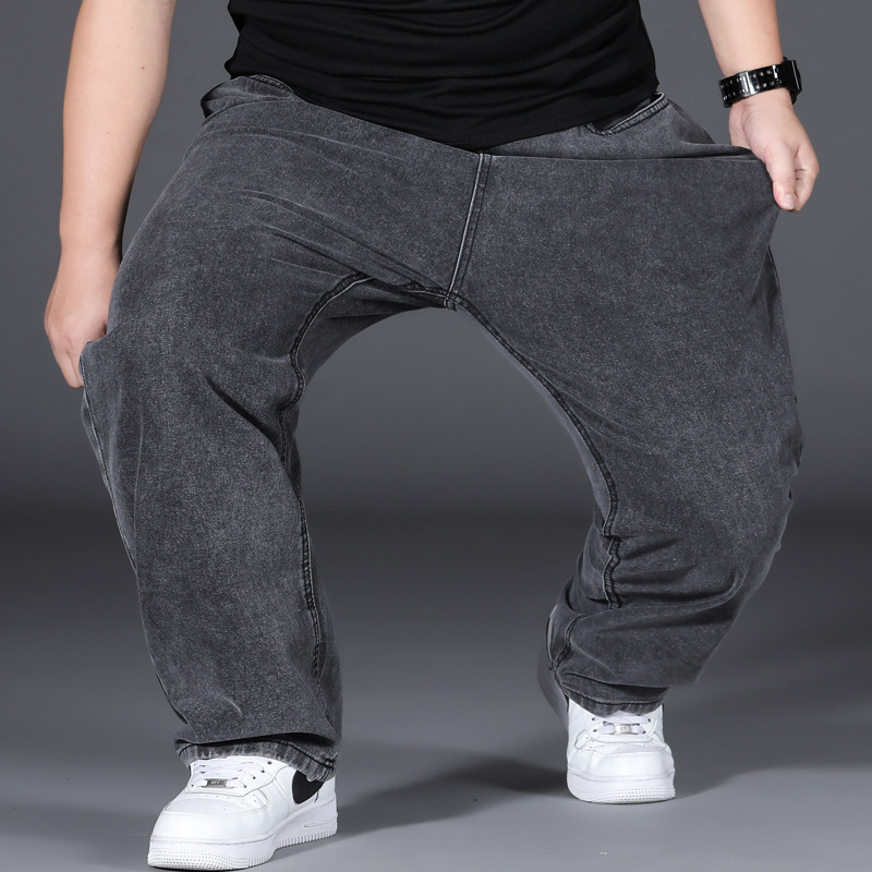 Mens Jeans Oversize Straight Black Jeans Mens Streetwear Cotton Denim Pants Fashion Men Elasticity Jeans Wide Leg Pants Blue Loose Trousers 220831