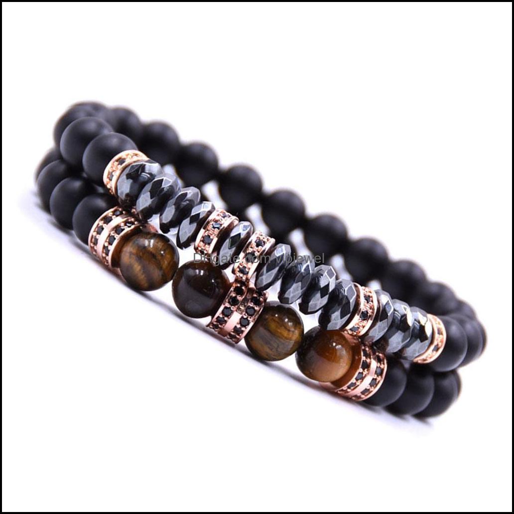 Beaded Strands 10Pc/Set 2Pcs Black Beads Bracelet Set For Men Women Healing Energy Bracelets Handmade Jewelry Drop Delivery 2021 Dhse Dhme1