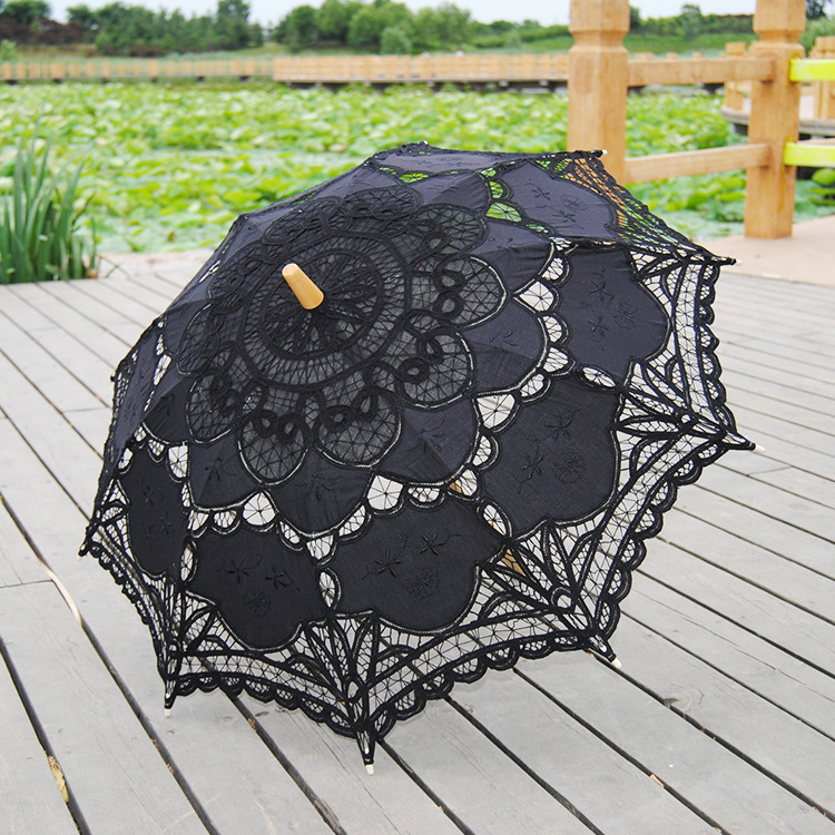 New 38" Vintage Cotton Lace Parasols Wedding decorations party favor Craft bridal Flower Embroidery Umbrella Girl Parasol
