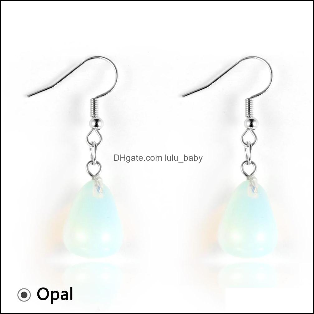 Charm Waterdrop Turquoises Rose Crystal Quartz Tiger Eye Opal Stone Charms Dangling Earrings Amethysts Hanging Earring Fashion Women Dhwop