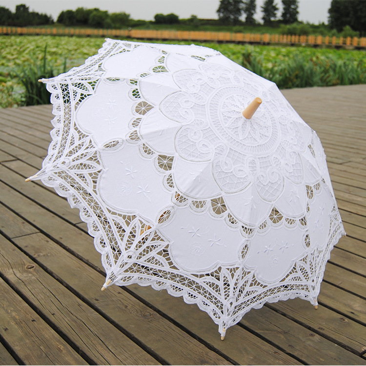 New 38" Vintage Cotton Lace Parasols Wedding decorations party favor Craft bridal Flower Embroidery Umbrella Girl Parasol