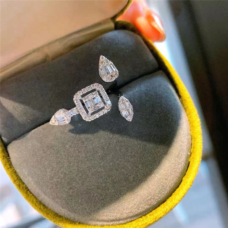 Sterg Sier Adjustable Open Ring with White Topaz CZ, Bohemian Wedding Band for Women