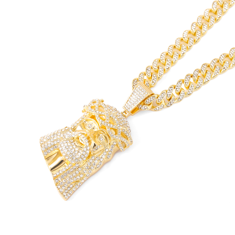 Pendant Necklaces Hip Hop Jesus Men Ice Out Paved Full Shining Crystal Head Face Gold Color Charm Cuban Jewelry 220831