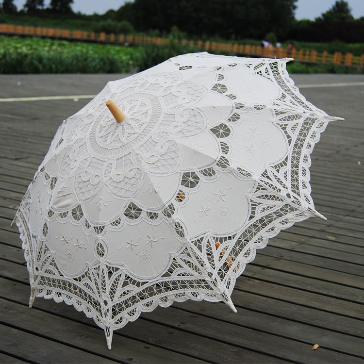 New 38" Vintage Cotton Lace Parasols Wedding decorations party favor Craft bridal Flower Embroidery Umbrella Girl Parasol