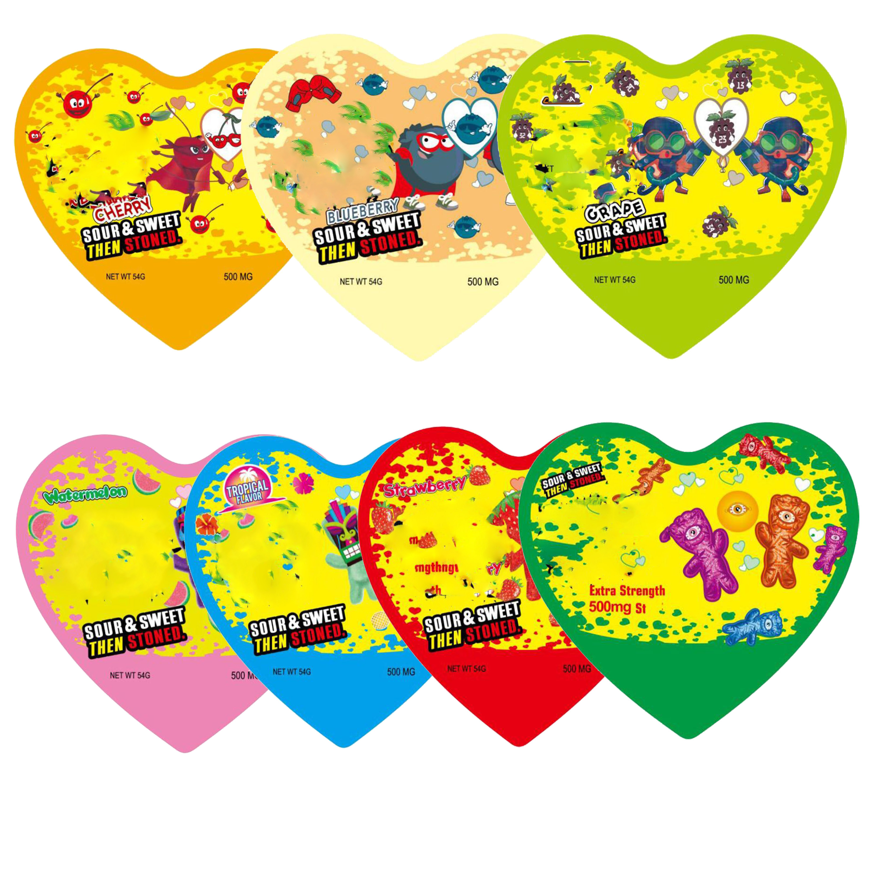 Stoner patch heart shaped bag sours gummy edibles bags grape strawberry cherry 500mg Special shaped packaging
Stoner patch heart shaped bag sours gummy edibles bags grape strawberry cherry 500mg Special shaped packaging