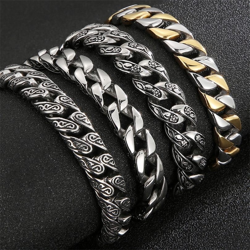 Bangle Man Bracelet Homme 12MM Wide Stainless Steel Curb Chain Charm Bracelets Hand Bands for Men Vintage Mens Jewellery Accessories 220831
