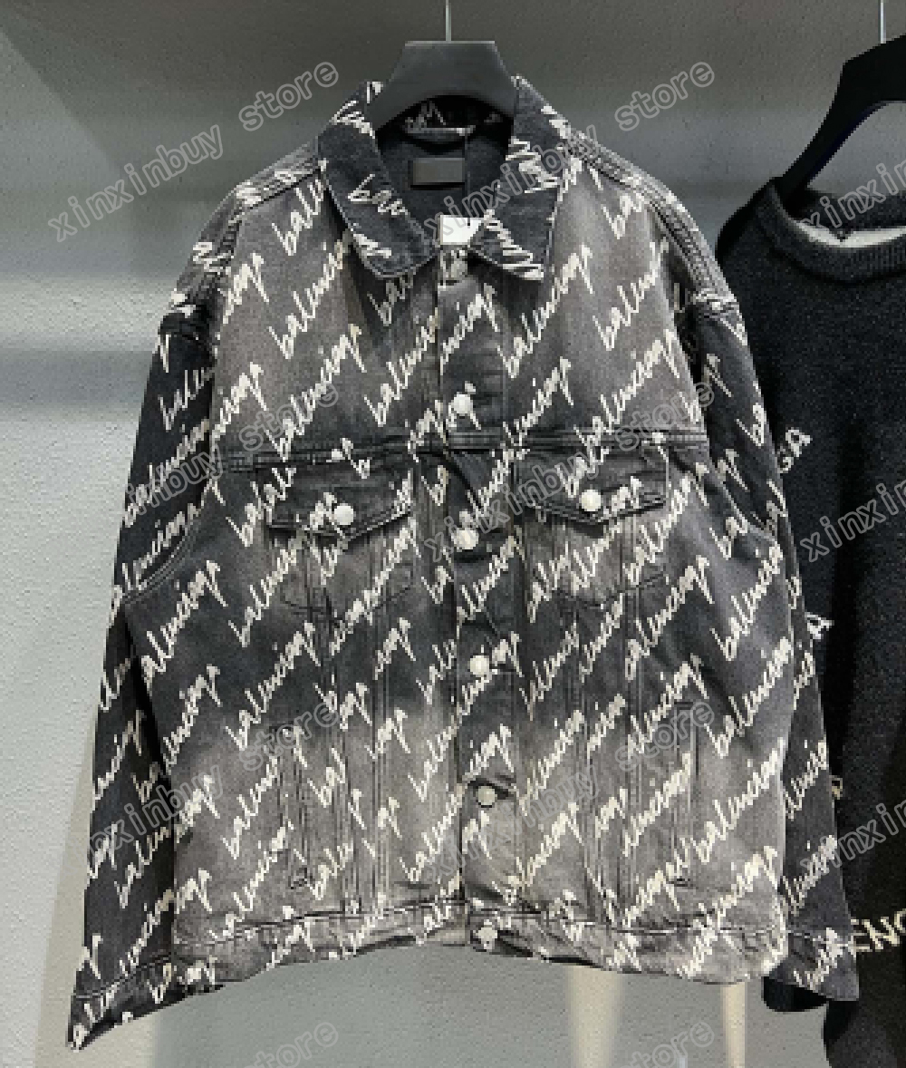 xinxinbuy Men designer Coats Denim Jackets Cursive letter print washing Paris Pullover women gray blue black XS-L