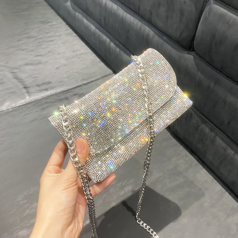 Evening Bags Clutch Handle silver Shiny Crystal Wedding Purses and Handbag Shoulder mini bag 220831