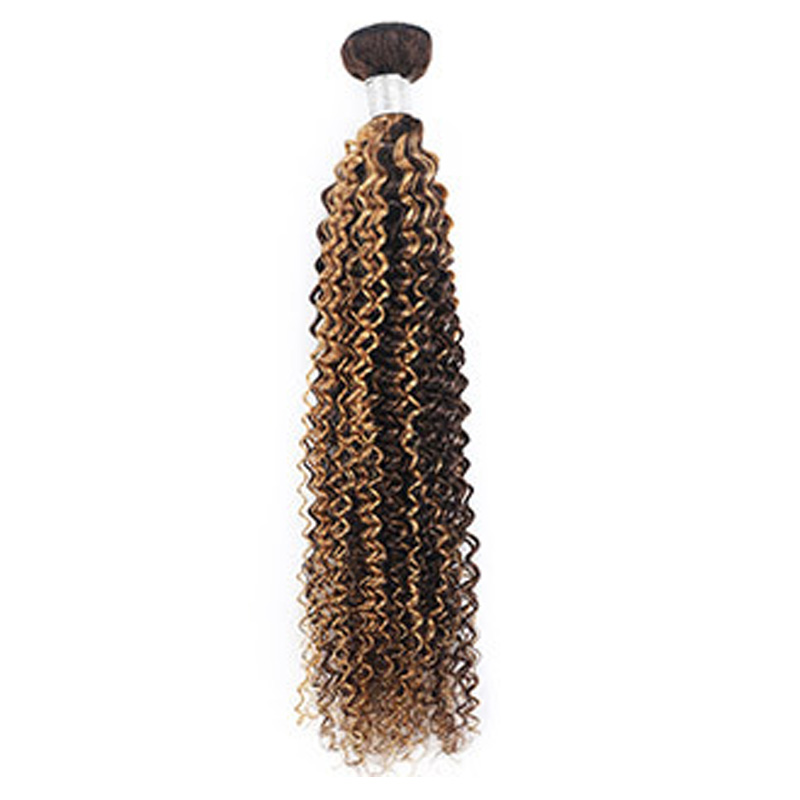 Brazilian Human Hair P4/27 Piano Color Kinky Curly Double Wefts With 4X4 Lace Closure 5 Pcs/lot Yirubeauty