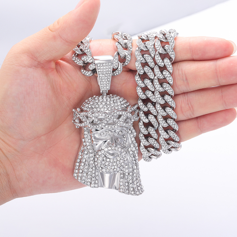 Pendant Necklaces Hip Hop Jesus Men Ice Out Paved Full Shining Crystal Head Face Gold Color Charm Cuban Jewelry 220831