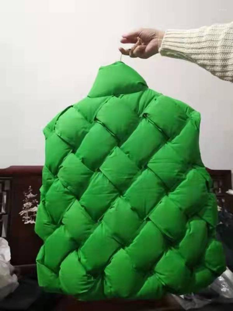 Women's Trench Coats Women Green Black Stand Collar Parkas Coat 2022 Loose Fashionable Woven Pattern Lady Single Breasted Sleeveless Vest