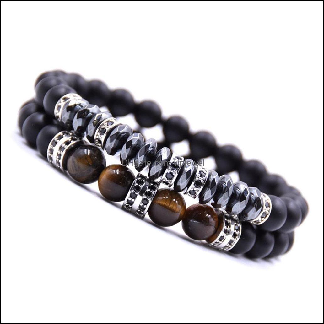 Beaded Strands 10Pc/Set 2Pcs Black Beads Bracelet Set For Men Women Healing Energy Bracelets Handmade Jewelry Drop Delivery 2021 Dhse Dhme1