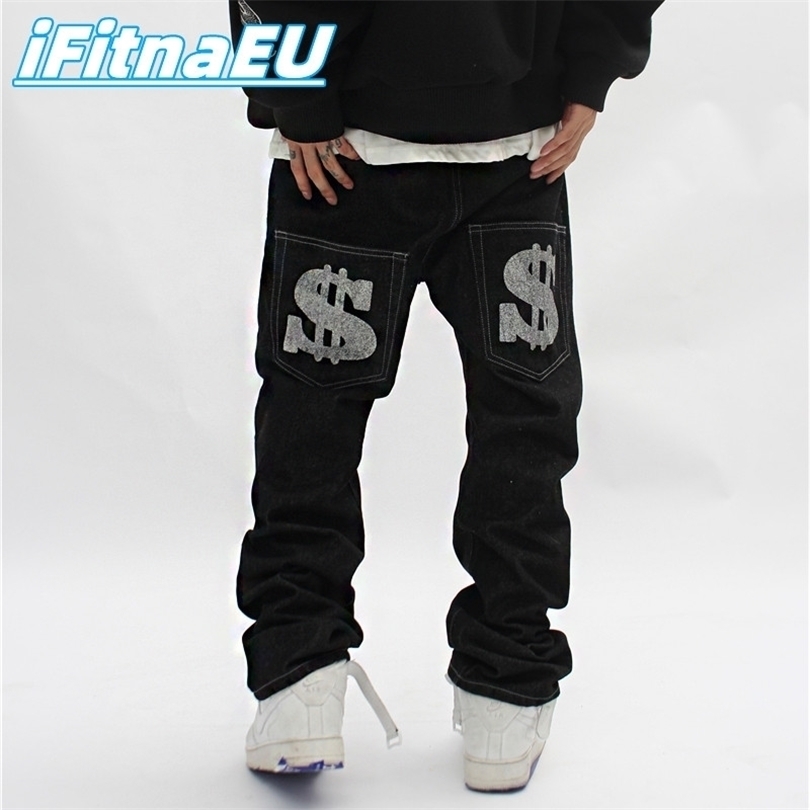 Mens Jeans With Print Straight Baggy Punk Fashion Harajuku Pants Printed Oversize Streetwear Y2k Black Trendyol Hip Hop Man 220831