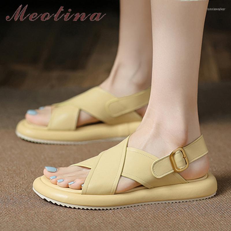 Sandals Meotina Women Shoes Genuine Leather Flat Platform Buckle Cross Strap Ladies Footwear Summer Beige Yellow 34-40
Sandals Meotina Women Shoes Genuine Leather Flat Platform Buckle Cross Strap Ladies Footwear Summer Beige Yellow 34-40